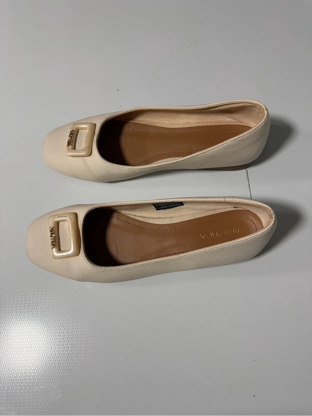 Nautica Cream Textured Square-Toe Ballet Flats with Buckle Accent